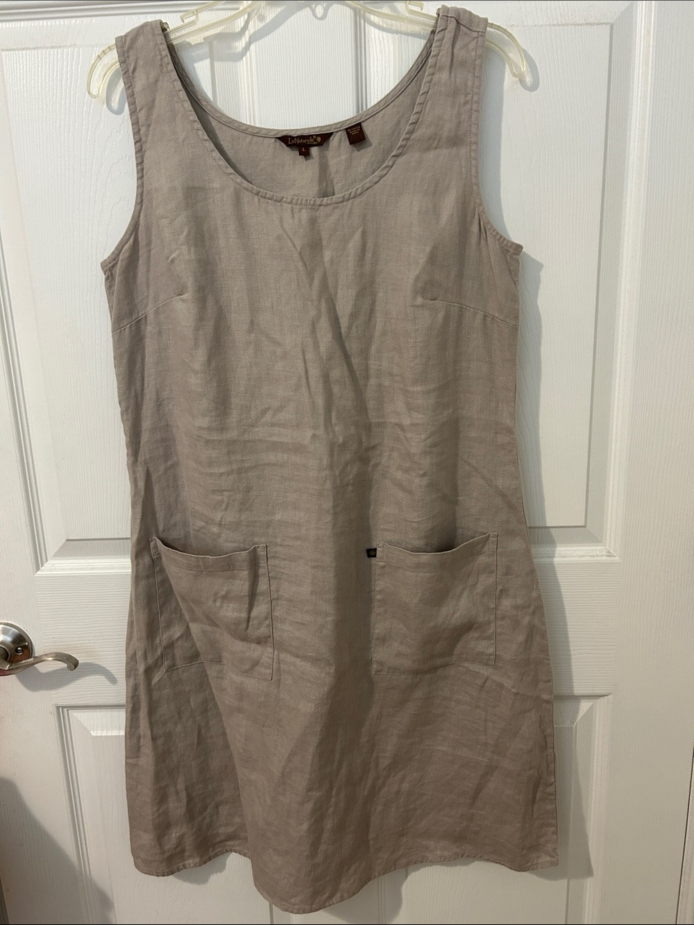 La Naturelle Linen Pocket Shift Dress - Taupe, Size L, Semi New.